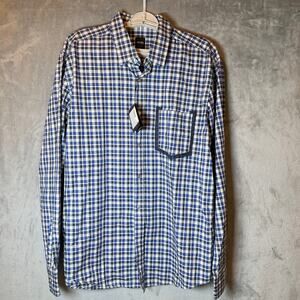 Hugo Boss Mens XL Slim Fit Plaid Button Down Shirt Blue White NWT